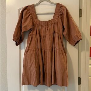 Rust Brown Puff Sleeve Dress